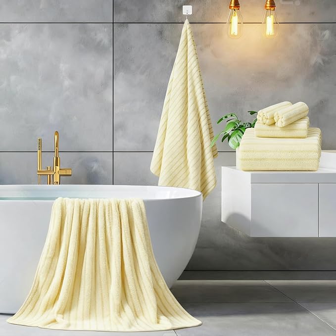 Mistyrose Bath Towels,4 Pack 35"x70" Large Bath Towels Microfiber Absorbent XL Bath Sheets Super Soft Towel for Bathroom Quick Dry Oversized Shower Towels for Family Hotel Spa Gym(Cream