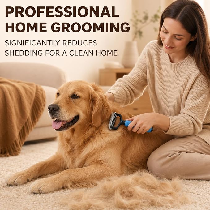 Pet Grooming Brush, Double-Sided Deshedding Dematting Tool for Dogs & Cats, Detangling Tool For Matted Fur, Ideal For Medium Or Long Haired Breeds (Pink)