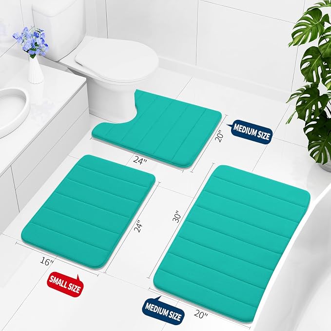 Buganda Memory Foam Bath Mat, 60" x 24", Ultra Soft Bathroom Rugs, Water Absorbent and Machine Washable Bath Rug Runner for Bathroom, Shower, and Tub, Teal