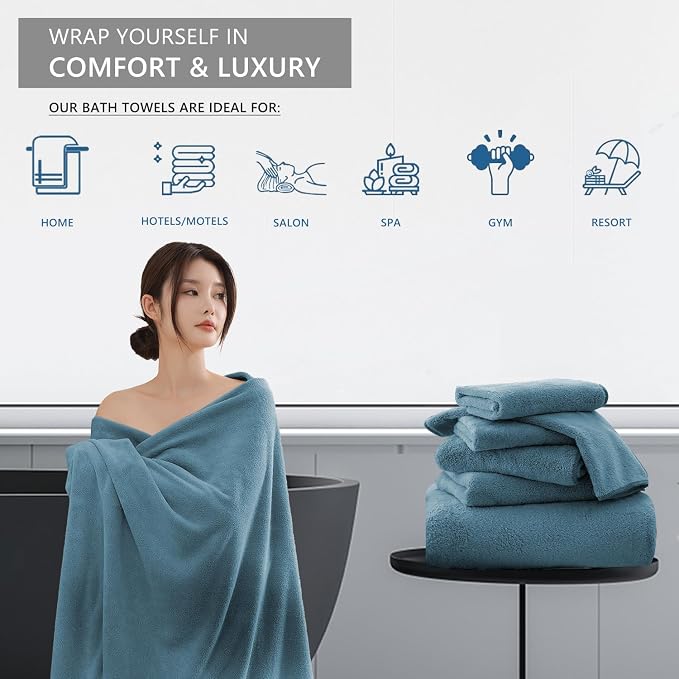 Extra Large Bath Sheet 4 Piece (35"x70")-Ultra Soft Oversized Bath Towel,Bath Sheet Set for Bathroom Hotel,Highly Absorbent Quick Dry Shower Towel Set for Adults,Bathroom Towel-Turquoise