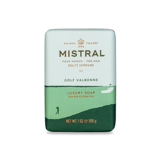 Mistral Golf Valbonne Luxury Men’s Soap | Citrus, Mint, Lavender & Moss Scent Men’s Natural Soap Bar | Paraben & Phthalate-Free | Moisturizing Triple-Milled Bar | Made in France, 7 oz