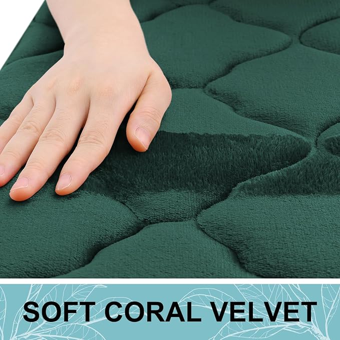 OLANLY Memory Foam Bath Mat Rug 47x24, Ultra Soft and Absorbent Bathroom Rugs, Non-Slip, Comfortable, Machine Washable Bath Carpet for Bathroom Floor, Tub Shower and Home Decor Accessories, Dark Green