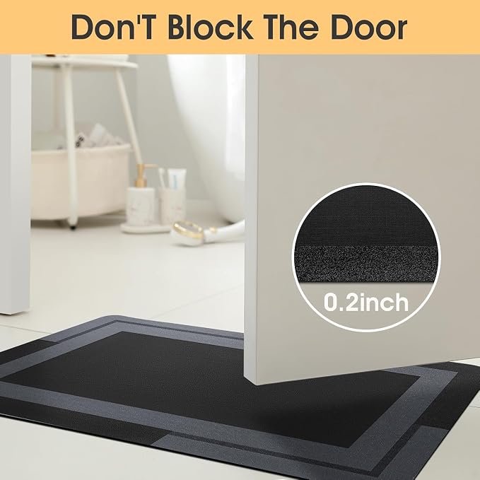 ACCUMTEK Non Slip Bath Mat, Thin Bathroom Rugs Fit Under Door, Quick Dry Bath Mats, Machine Washable Bath Rugs for Bathroom, Bathtub & Kitchen, Bathtub, Black/Bordered/32 x20