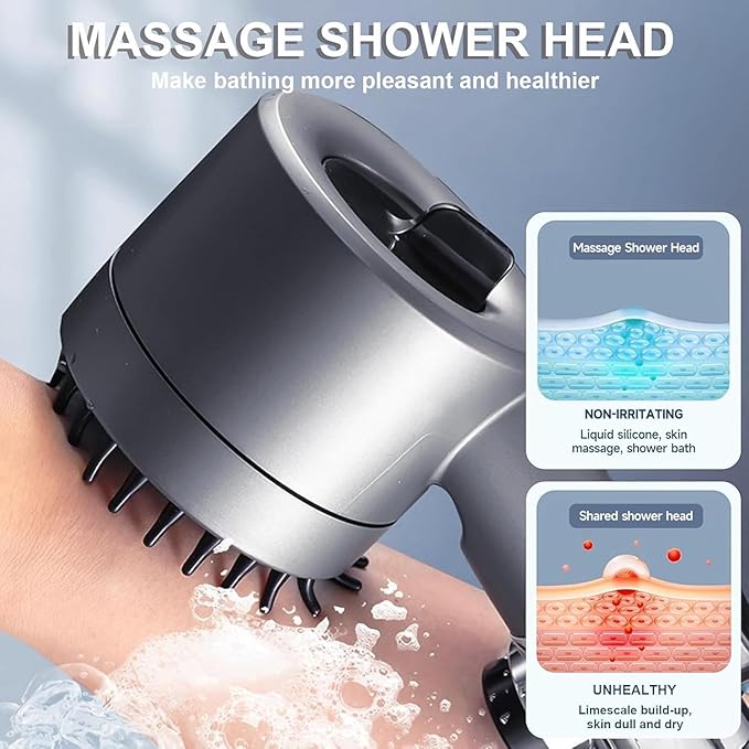 Ion Drops Shower Head, Shower Head High Pressure, Ion Showerhead with Handheld and 3 Filters, 4 Spray Modes & Pause Switch, Silicone Scalp Massager, 59" Hose & Bracket for Hard Water & Pets