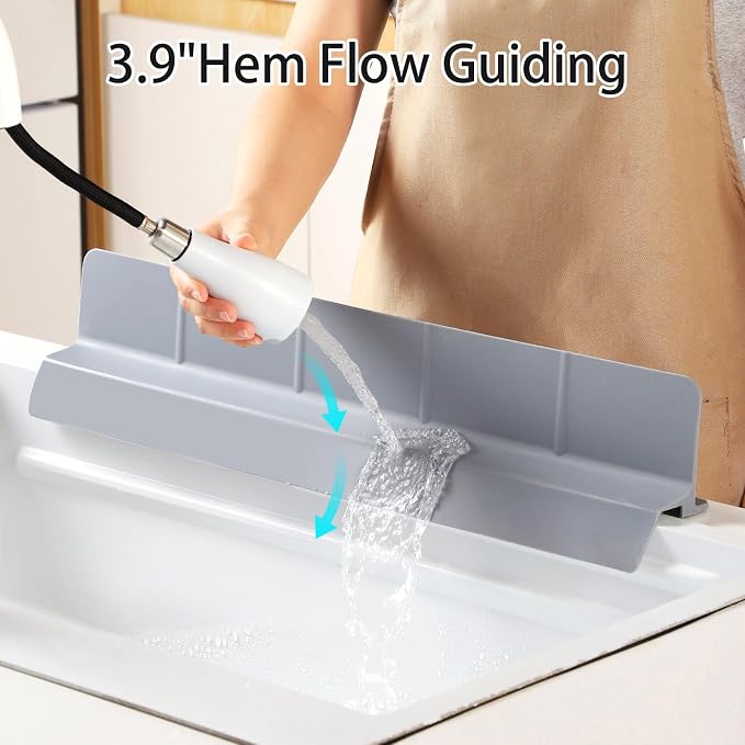 23" Ultra Silicone Sink Splash Guard Released in 2026,Self-Draining Water Splash Guard for Kitchen Sink,Bathroom and Island,with 3.5" High Splash Guard & 7 Strong Suction Cup (Grey)
