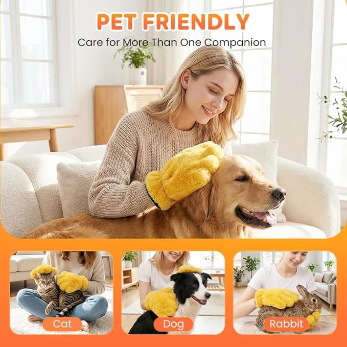 Pet Grooming Gloves – Dog & Cat Bath Gloves with Quick-Dry Absorbent Microfiber, Gentle Bathing & Drying Gloves for Washing, Massaging & Shedding, 10.2x7.9x0.79in (Yellow,2)