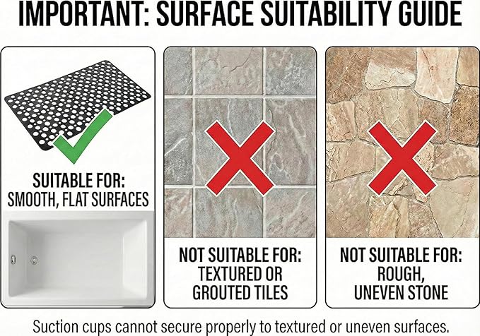 Nonslip Bathtub Mat Extra Soft TPE Bath Mat for Kids, Machine Washable Bathroom Shower Mat(Black, 30L x 17W Inch)