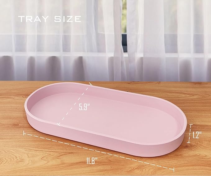 Pink Small Oval Tray (11.8 inch), 3 Pack, Countertop Organizer | for Kitchen Counter, Bathtub Bathroom Vanity Items, Coffee Accessory, Bar, Serving Seasoning, Salt and Pepper, Soap.
