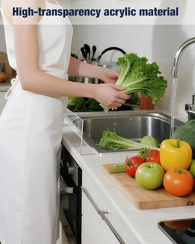 Acrylic Sink Splash Guard, Highly Transparent Fixed Splash Guard for Kitchen Island & Bathroom（23.6"L x 1.6"W x 4.7"H）