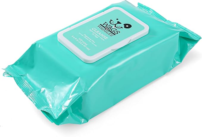 Wags & Wiggles Hypoallergenic Dog Wipes for Sensitive Skin, Fragrance-Free Waterless Cleansing Cloths for Paws, Face, and Dog Body, No SLS, Parabens, or DEA, 100 Count (Pack of 12)