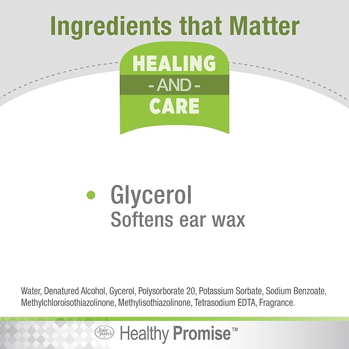 Four Paws Healthy Promise Grooming Soothing Pet Ear Wash Cleaner for Dogs and Cats, Odor Reducing & Itch Relief, 4 oz.