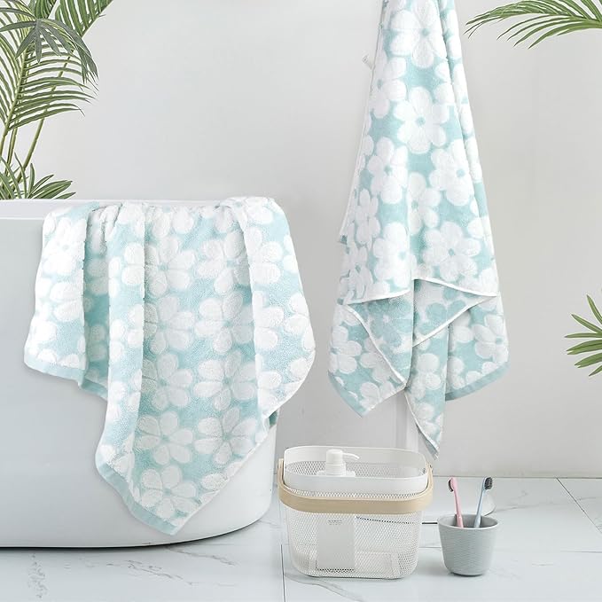 Cotton Towels for Bathroom Decor with Floral Jacquard, Super Soft and Absorbent Bath Towel Set of 2, Large Size 27.5x55 Inches