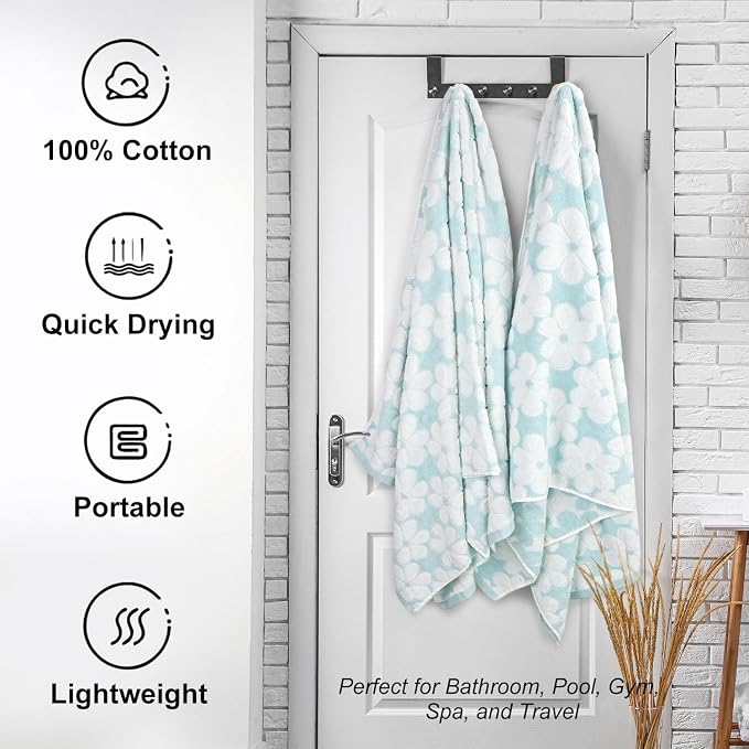 Cotton Towels for Bathroom Decor with Floral Jacquard, Super Soft and Absorbent Bath Towel Set of 2, Large Size 27.5x55 Inches