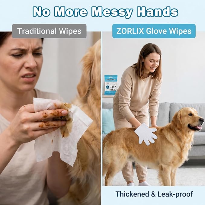 60Pcs Pet Glove Wipes for Dogs & Cats, Hypoallergenic Pet Cleaning Gloves Infused with Nourishing Ingredients to Deodorize and Hydrate, Pet Grooming Wipes for Daily Care & Travel Use