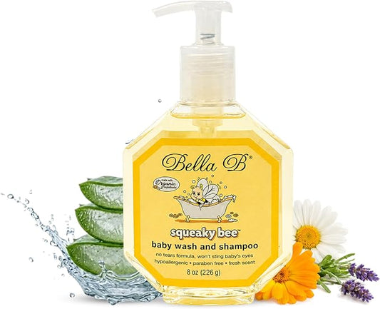 Bella B Squeaky Bee Bodywash 8 oz Baby Baby Bath Organic Natural Kids Organic Soap Baby Soap Organic 8 oz, Body Wash and Shampoo, Aloe Vera, 1 Count