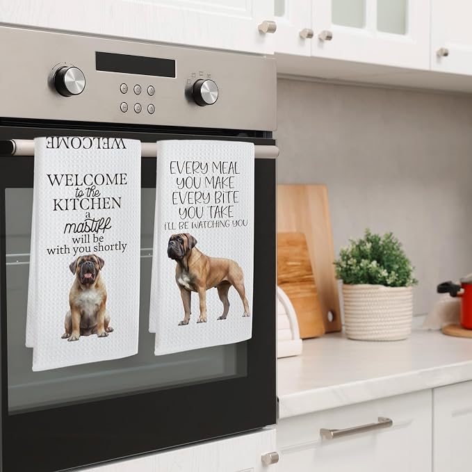 Funny Mastiff Dog Kitchen Towels, Mastiff Gifts Hand Towels, Dog Mom Dad Lovers Owner Gifts for Women Men Dishcloths Dish Towel for Kitchen 16x24 Inches Set of 2