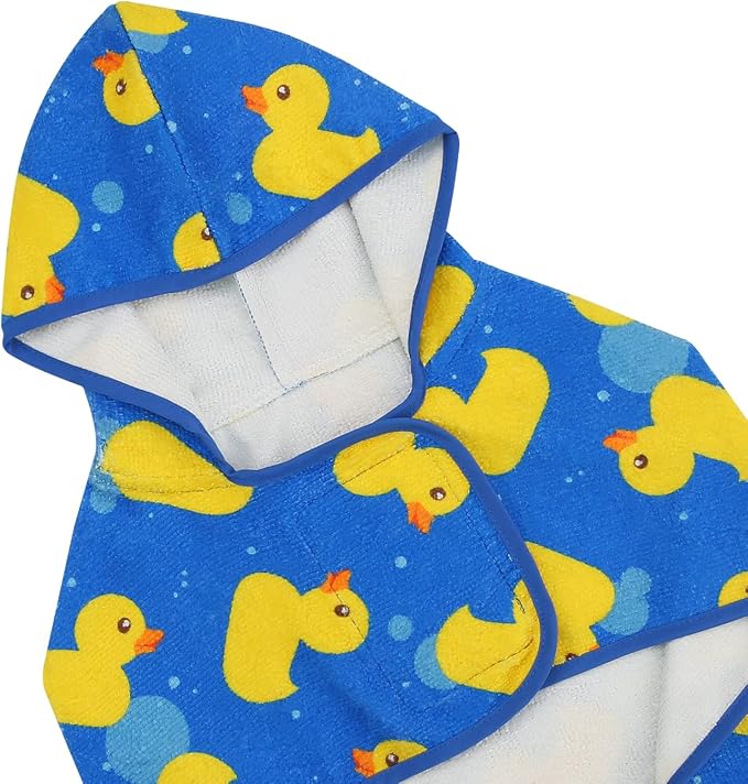 HDE Dog Bathrobe Super Absorbent Quick Drying Puppy Towel Wrap Coat Adjustable After Bath Robes with Hood for Dog Sizes S-XXL Blue Rubber Ducks XL
