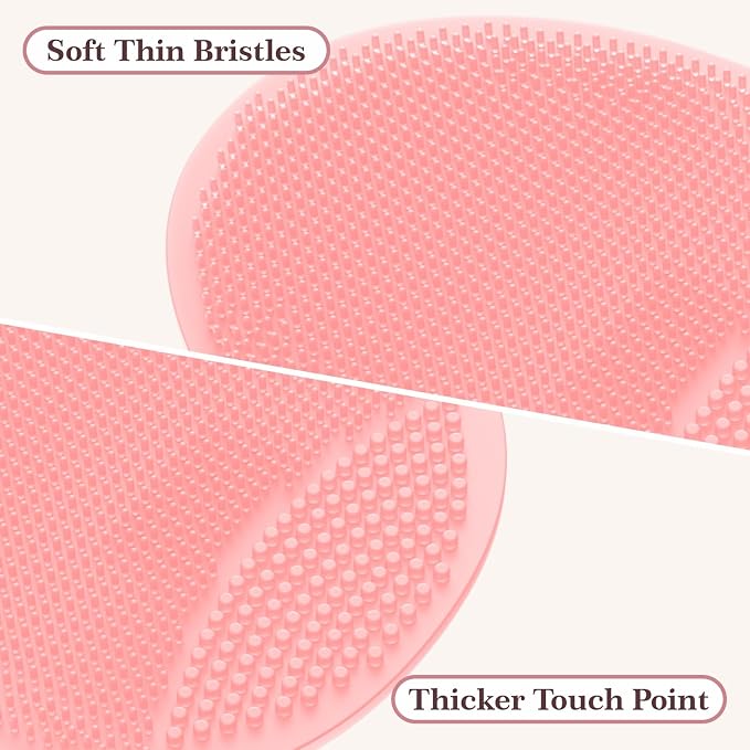 Manmihealth Silicone Back Scrubber (Thin Bristles) & Shower Face Brush Set(3PCS), Gentle-Cleaning & Exfoliating Body Scrubber, Bath Glove, Face Scrubber Combination (Random Color Pink or Black)