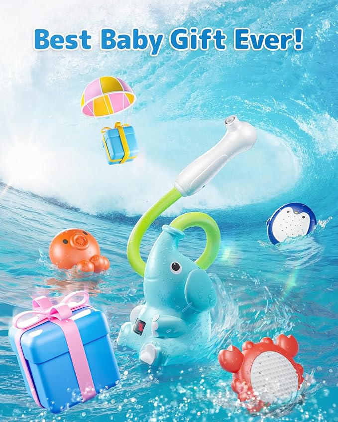 Baby Bath Shower Head with Water Thermometer, 3-in-1 Rechargeable Bath Toys, 3 Exchangable Shower Heads and Soft Silicone Baby Brush, for Newborns, Toddlers in The Tub or Sink - Automatic Ⅲ