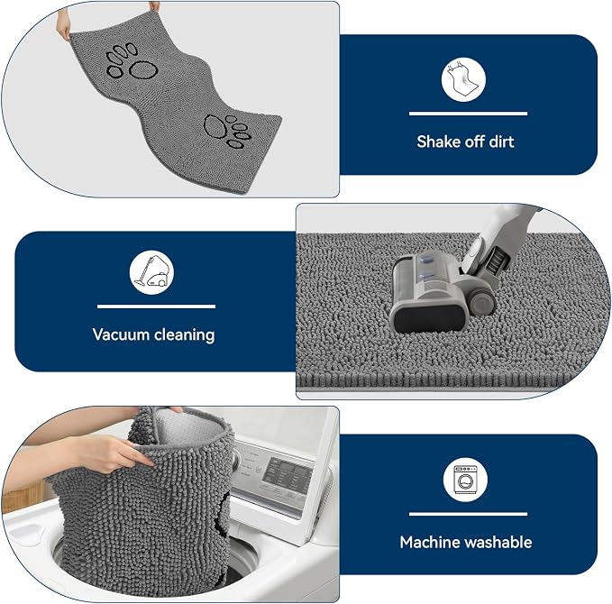 Bcoimo Quick Dry Chenille Doormat – Super Absorbent Non-Slip Entryway Rug for Inside Your Home, Machine Washable Dirt Trapper for Dogs with Muddy Paws (Grey 48×30 Inches