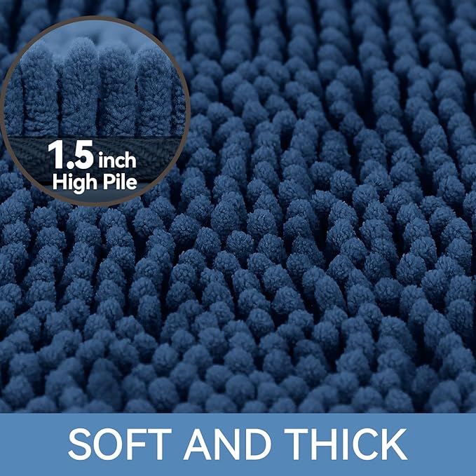 Bcoimo 48x24 Chenille Bath Mat – Non-Slip with Backing Bath Rug Ultra-Absorbent and Machine Washable Bathroom Mat Quick-Dry Design. Ideal for Bathroom Shower and Tub Areas