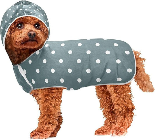 White Polka Dots Blue Pet Towel Super Absorbent Pet Robe Machine Washable Hooded Dog Towels for Drying Dogs and Cats