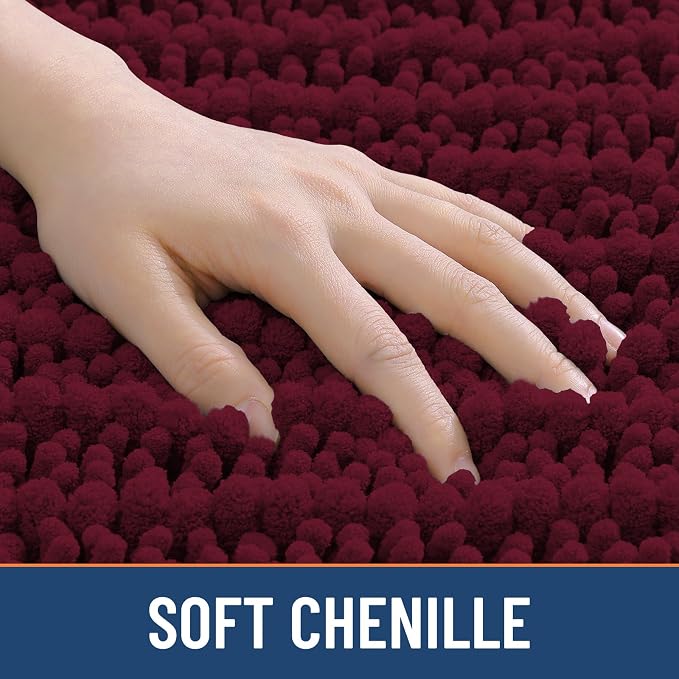 Smiry Bathroom Toilet Rugs U Shaped 24x20, Extra Soft Absorbent Non Slip Rubber Backing Chenille Contour Bath Rugs for Toilet, Machine Washable Contoured Bath Mats, Burgundy