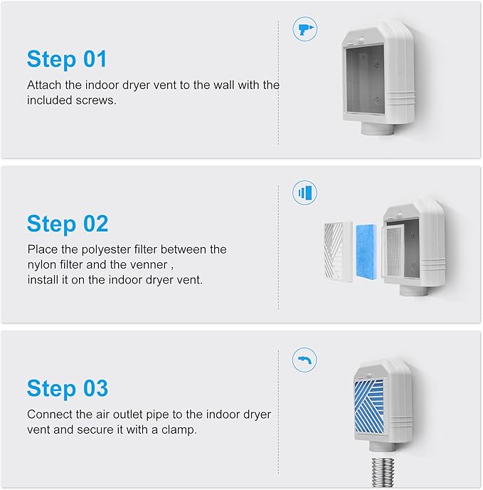 Indoor Dryer Vent Kit, Indoor Dryer Vent Box with Polyester Dryer Filter x4, Upgraded Patented Safety Reminder to Eiminate Lint, Indoor Dryer Vent Kit for Electric Dryer Save Energy