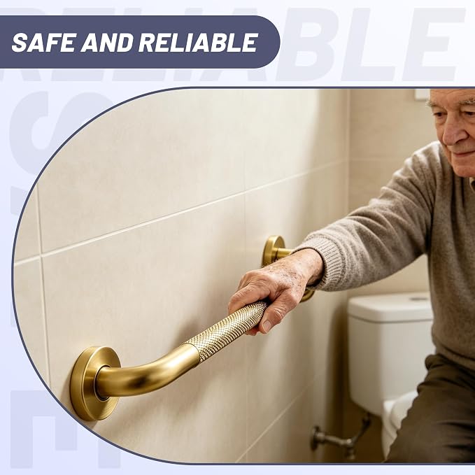Brushed Gold Grab Bar 36 Inch, 1.25" Dia Anti Slip Safety Bars, 304 Stainless Steel Bathroom Grab Bars Handicap Handrail for Wall, Shower Grip Handle for Seniors Elderly Injury Assist Bath