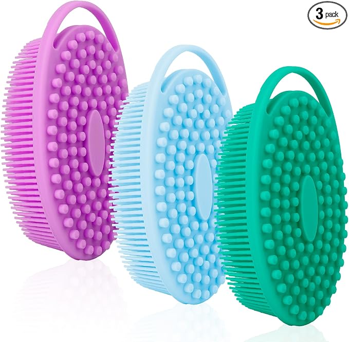 Soft Silicone Body Scrubber, 3 PCS Exfoliating Silicone Loofah, Body Scrubber Shower Brush Exfoliating and Massage 2 in 1, Bath Shower Brush for Cleaning Sensitive Skin Kids Women Men, Lather Well
