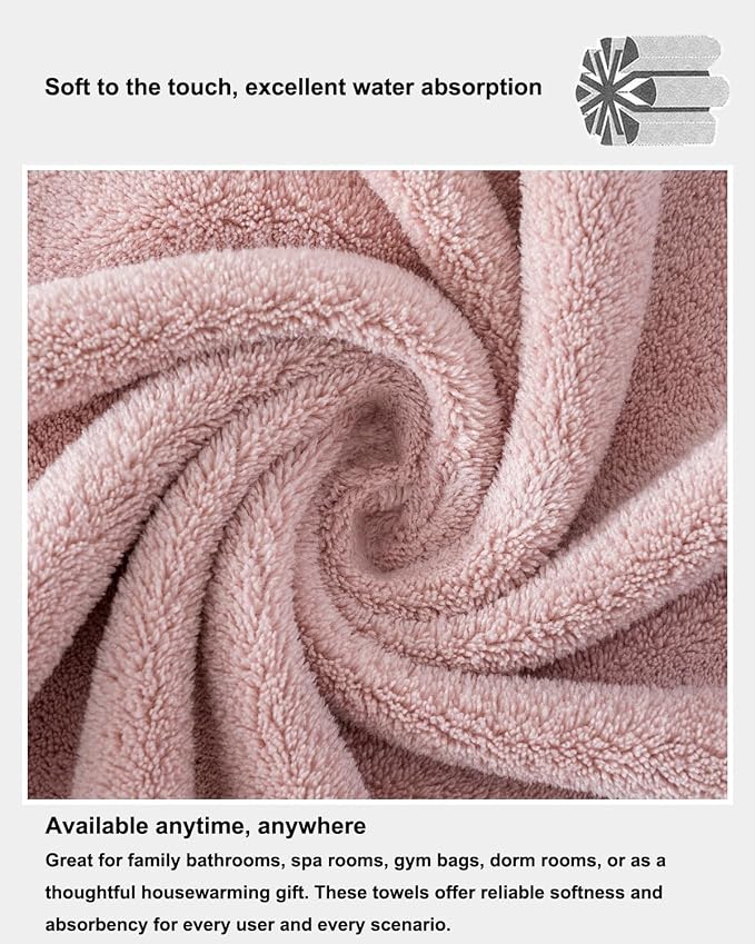 sakano Microfiber Bath Towel Set Ultra Soft Absorbent Speedy Drying Fade Resistant, 4 Bath Towels and 4 Hand Towels, Perfect for Family Bathroom, Gym, and Spa Use - Pink