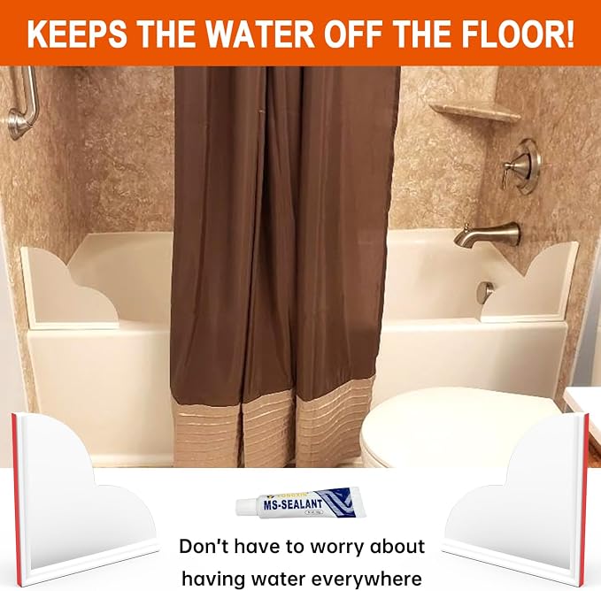 Seamless Shower Corner Water Guard, Large Size Tub Shower Water Guard, Shower Splash Guards,Bathtub Splash Guard Self-Adhesive Tub Guards to Keep Water in Tub (2pcs)