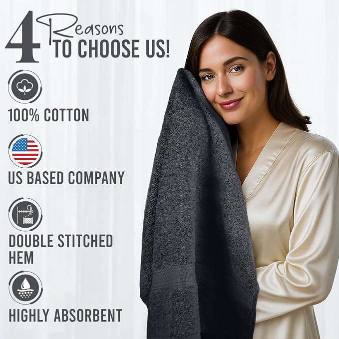 RIVERSIDE 100% Ring Spun Cotton Large Bath Towels Set of 4, 27 x 54 – Quick Dry, Soft & Highly Absorbent Towels for Shower & Bathroom – Luxury 600 GSM Towels for Home, Spa, Gym, Hotel, (Charcoal Gray)