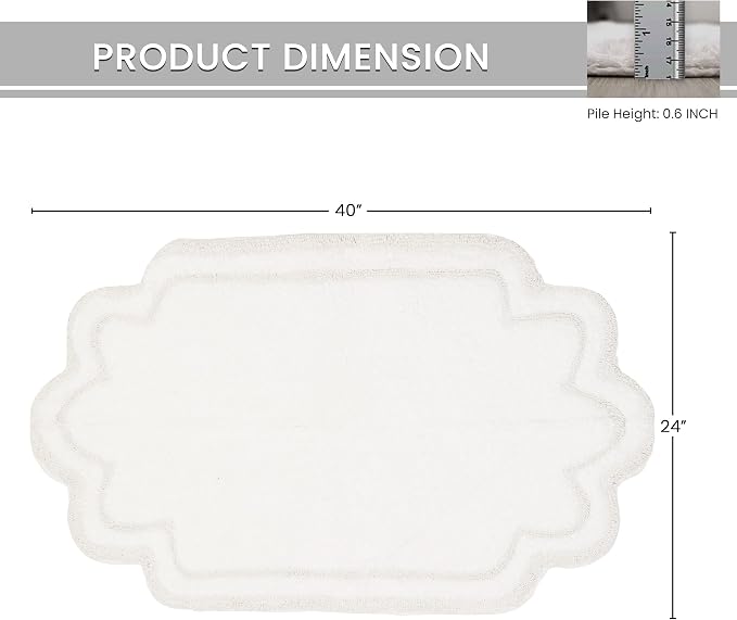Home Weavers Allure Collection 100% Cotton Bath Rug, Soft & Absorbent Large Bathroom Mat, Spray Latex Backing, Quick Dry, Machine Washable Bath Rug for Floor, Tub & Shower, 24"x40", White