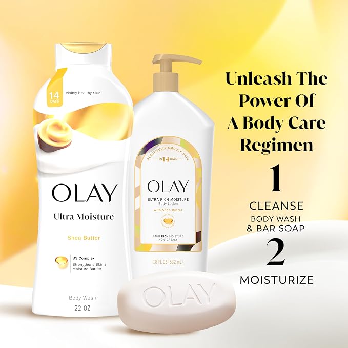 Olay Beauty Bar, Ultra Moisture,10x More Moisturizers, Nourishing Conditioners, Smooth & Gentle on Skin, Vitamin B3 Complex, For All Skin Types, Shea Butter Scent, 3.17 oz, (Pack of 8)