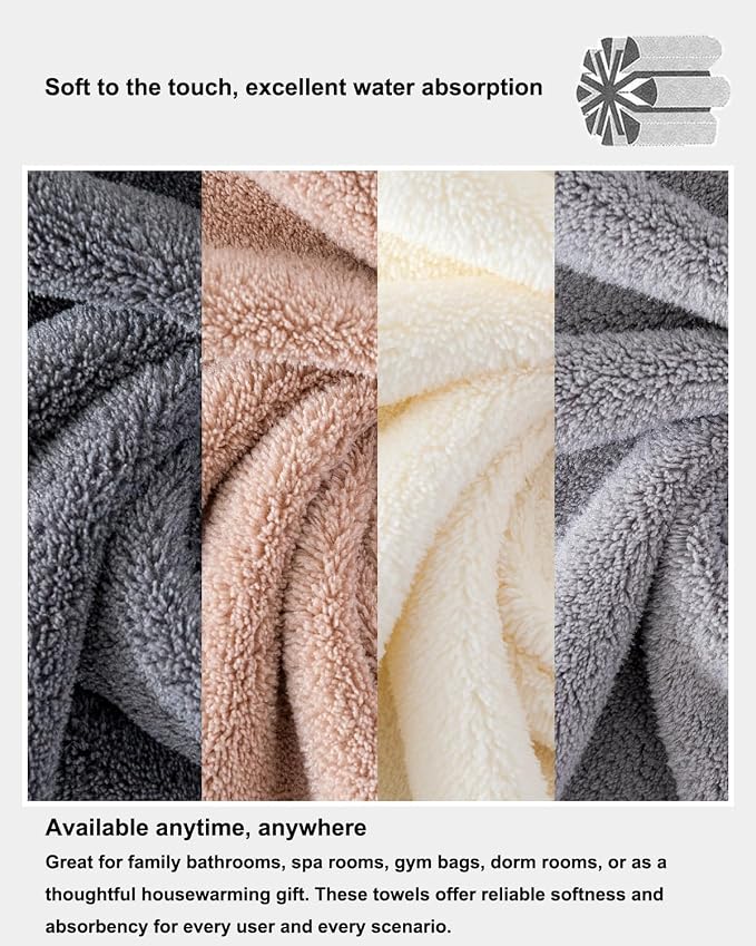 sakano Quick-Drying Microfiber Towel Set - 4-Piece Mixed Color Bath Towel Set, Highly Absorbent, Lint Free Design for Bath, Beach, and Gym - Light Gray+White+Khaki+Dark Gray, 28 x 55 inches