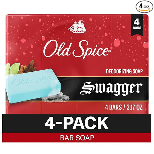 Old Spice Bar Soap for Men, Refreshing Clean to Wash Away Dirt & Odor, Cleansing Formula, Long-Lasting & Confidence-Boosting Fragrance, Swagger with Lime + Cedarwood Scent, 3.17 oz (Pack of 4)