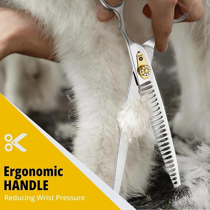 Dream Reach Chunker Dog Scissors - 8 Inch Ergonomic Professional Pet Grooming Fishbone Shears with Adjustable Screw