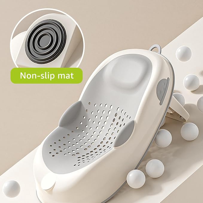 Baby Bath Support, Non Slip Infant Bathtub Seat with Soft Spine Support and Foldable Feet, Gray