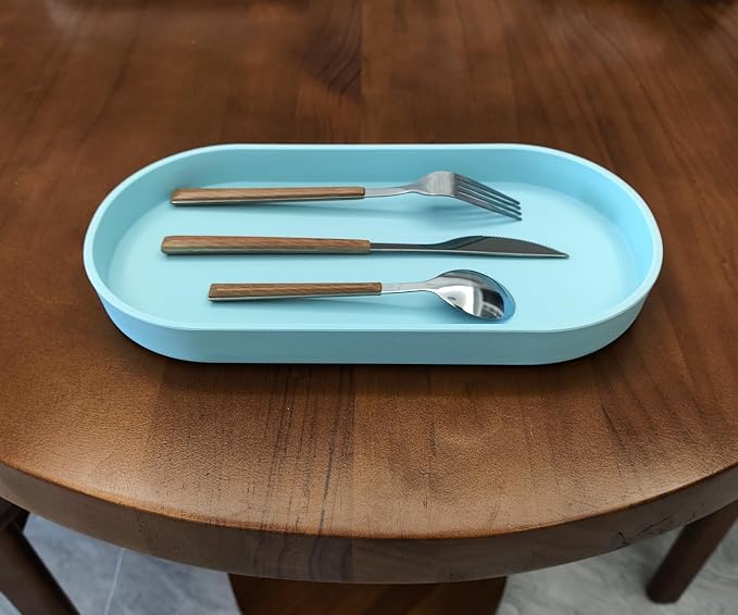 Blue Small Tray (11.8 inch), Oval Tray, Countertop Organizer | for Kitchen Counter, Bathtub Bathroom Vanity Items, Coffee Accessory, Bar, Serving Seasoning, Salt and Pepper, Soap, Perfume.