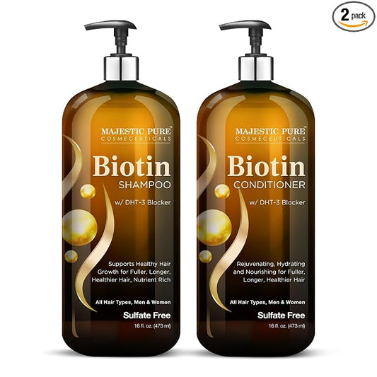 Majestic Pure Rosemary Castor & Biotin Shampoo and Conditoner-16fl oz each | Hair Thinning & Volumizing Shampoo for Hair Loss and Body for 72+ Hours - with DHT-3 Blocker Sulfate Free and Vegan Formula