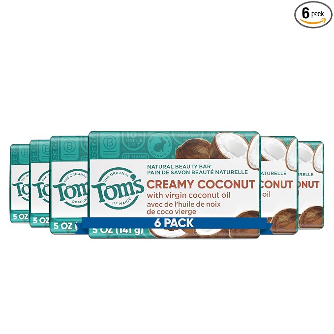 Tom's of Maine Natural Beauty Bar Soap, Creamy Coconut With Virgin Coconut Oil, 5 oz. 6-Pack (Packaging May Vary)