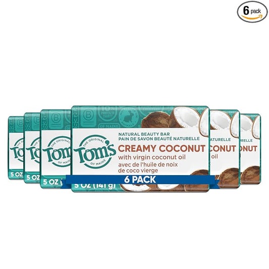 Tom's of Maine Natural Beauty Bar Soap, Creamy Coconut With Virgin Coconut Oil, 5 oz. 6-Pack (Packaging May Vary)