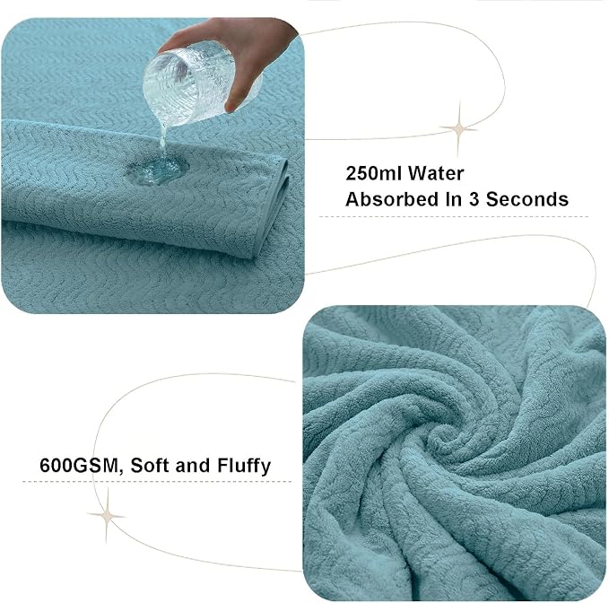 Turquoise Bath Towels Set of 4, Oversized Towels Large 35x70 Inch Shower Bathroom Towels Highly Absorbent Quick Dry Towel Textured Soft Bath Sheet Towels Set for Bathroom Hotel SPA Fitness Camping