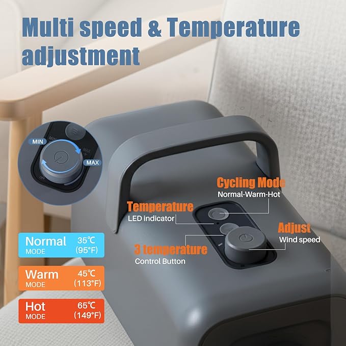 DUMOS Pet Blow Dryer Grooming Vacuum Kit, Dog Low Noise Hair Dryer with Adjustable Wind Speed & Heater Temperature, Cool-Warm-Hot Cycle Mode, 4 Nozzles, 6.5 FT Cord, Grey