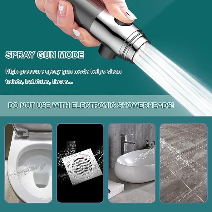 Ion Drop Shower Head - High Pressure Handheld Showerhead with 5 Filters, 4 Spray Modes, Pause Switch, Ion Shower Head with 59" Explosion-Proof Hose & Bracket for Hard Water & Pets, Gray