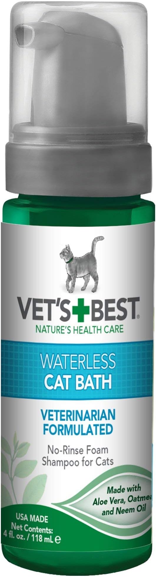 Vet's Best Waterless Cat Bath, No Rinse Waterless Dry Shampoo for Cats, Veterinarian Formulated Cat Shampoo, Kitten Shampoo, 4 oz