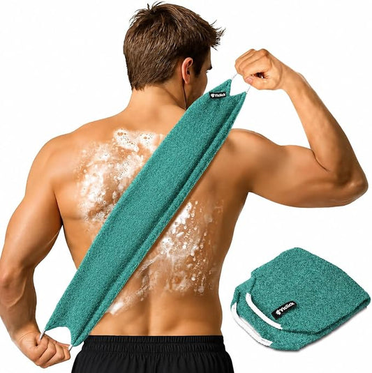 Yiclick Exfoliating Washcloth Towel with Handle, Back Scrubber for Shower, Exfoliating Body Scrubber Exfoliator, Japanese Wash Cloth for Body Scrub, Bath Sponge Loofah Luffa Washer Exfoliator
