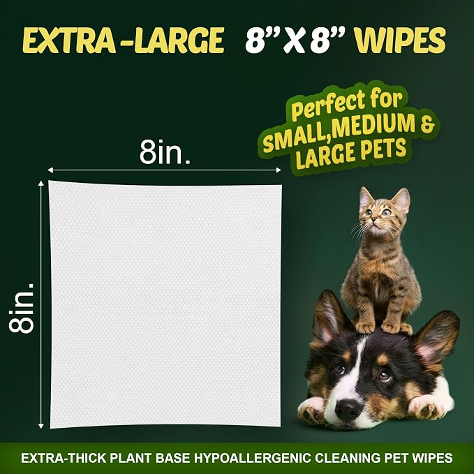 Petazy Pet Wipes for Dogs and Cats – 400 Count (8x8in) Hypoallergenic, Deodorizing Dog Wipes for Paws, Ears and Butt | XL with Aloe & Coconut Oil, Unscented | Includes 4 Grooming Glove Wipes