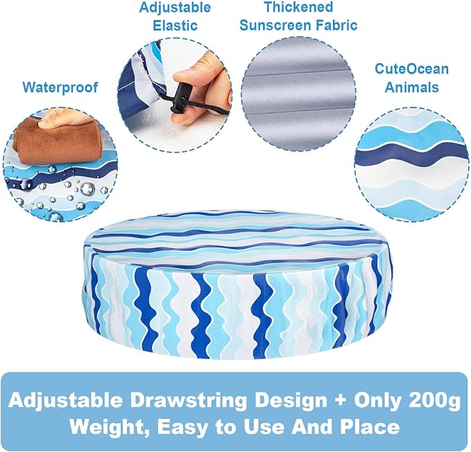 Foldable Round Dog Swimming Pool Cover, for 32"/48"/63" Collapsible Outdoor Tub,PVC Coating Waterproof and UV Protection (S-32 * 8 inch, Blue Stripes)